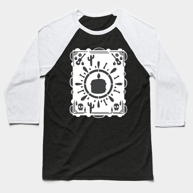 Dia De Los Muertos- black candle- white Papel Picado - Black Cactus Baseball T-Shirt by Scriptnbones